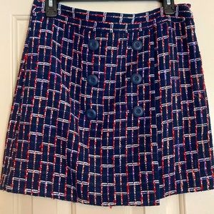 Ann Taylor Loft Navy Red Plaid Tweed Faux Wrap Button Front Skirt Size 4P